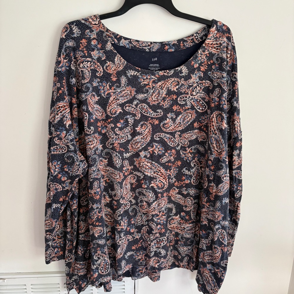 J. Jill Paisley Simply Supima Cotton Scoop Neck Tunic Women Blue 4X Floral Print